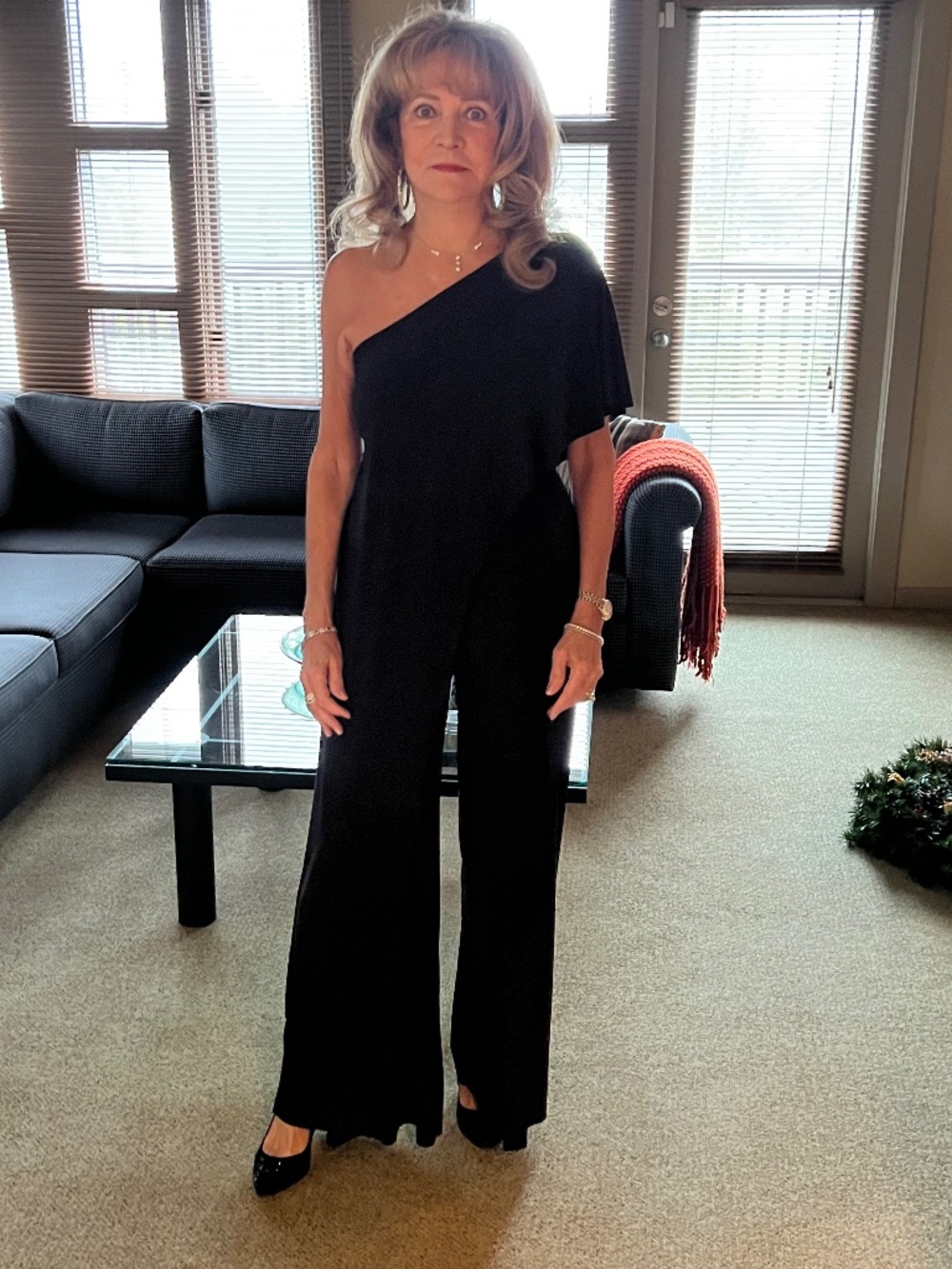 Ducci Black One-Shoulder Wide Leg Jumpsuit Sz S — Worn Once!
